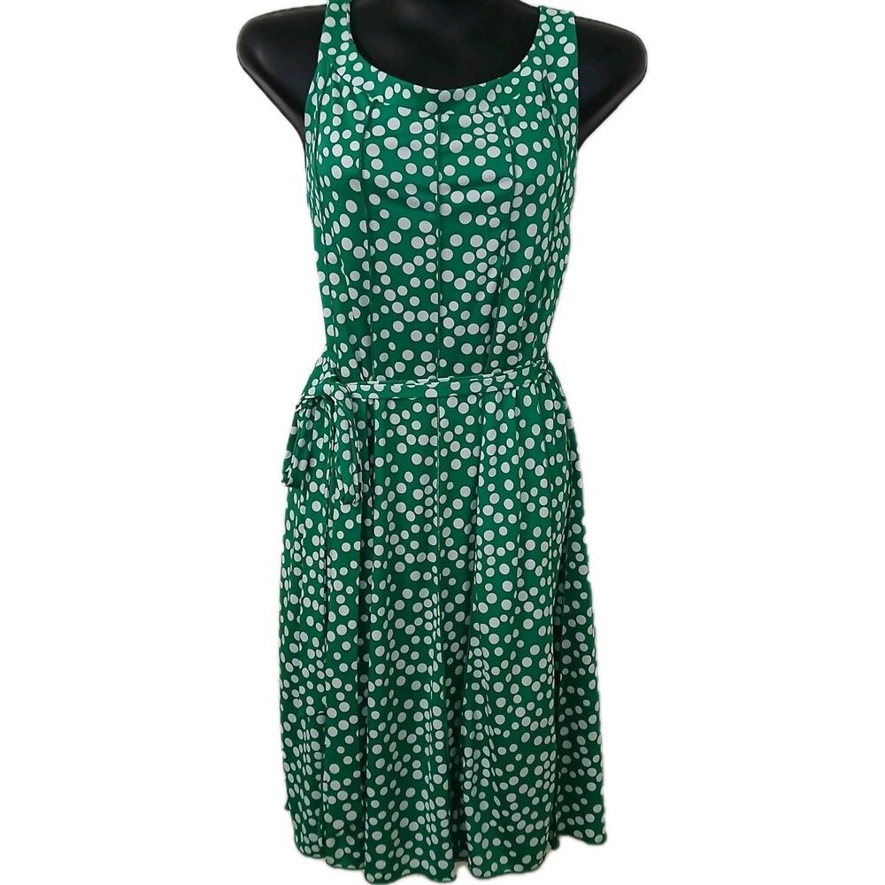 Voir Voir Women’s 18W Green White Polka Dot Sleeveless Fit & Flare Midi‎ Dress